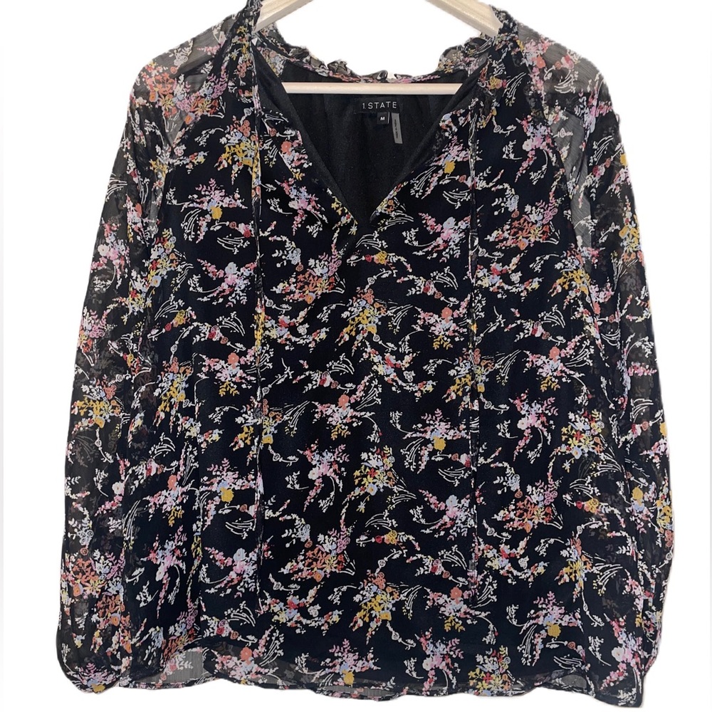 1. State Ditsy Floral Print Cold Shoulder Ruffle Long Sleeve Blouse Size medium